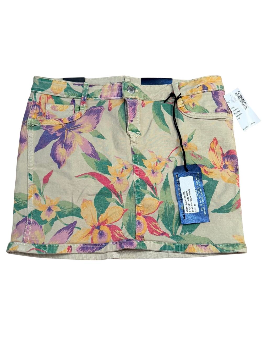 Bleulab Tan Floral Print Mini Jean Skirt Size 29